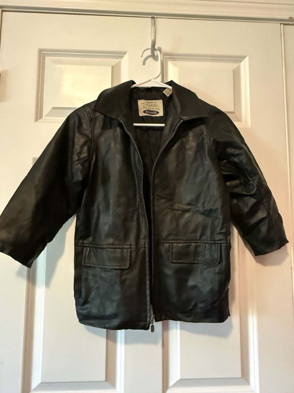 Vintage Express Boys Faux Leather Zip-Up Jacket Black Size 7 (L)